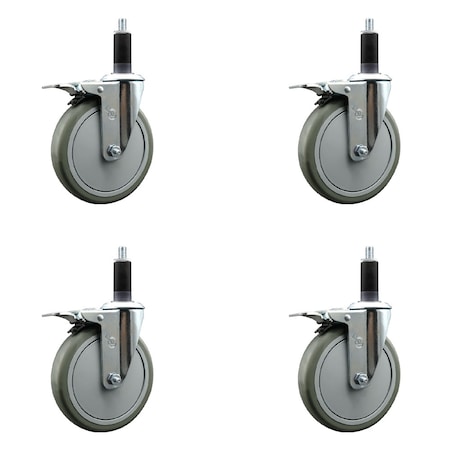 Service Caster 6'' Gray Poly Swivel 1-1/8'' Expanding Stem Caster Set Total Lock Brake, 4PK SCC-EXTTL20S614-PPUB-118-4